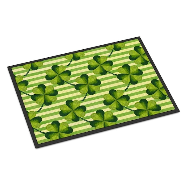 Carolines Treasures Watercolor Shamrock Stripes Indoor or Outdoor Mat, 24 x 36 in. BB7557JMAT - main